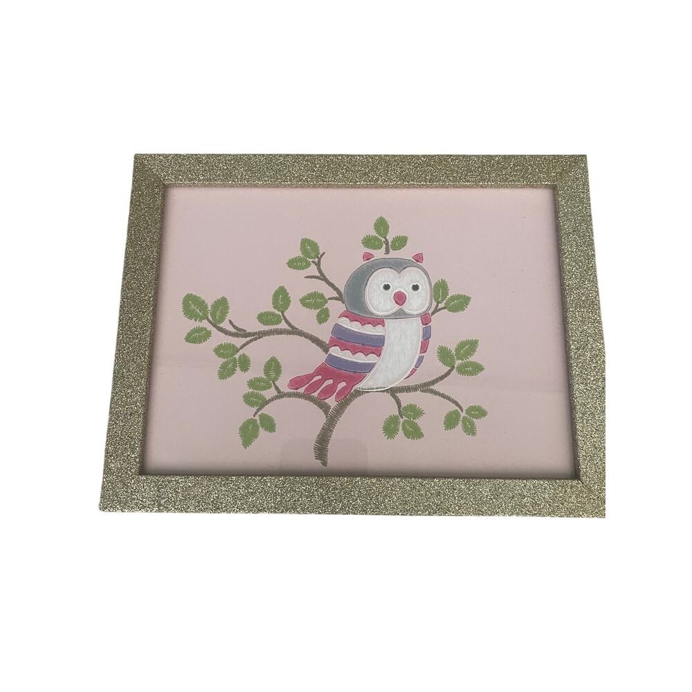 Framed Owl Tree Art Print Gold Glitter Frame Nursery Kids Room Decor 8.5x6